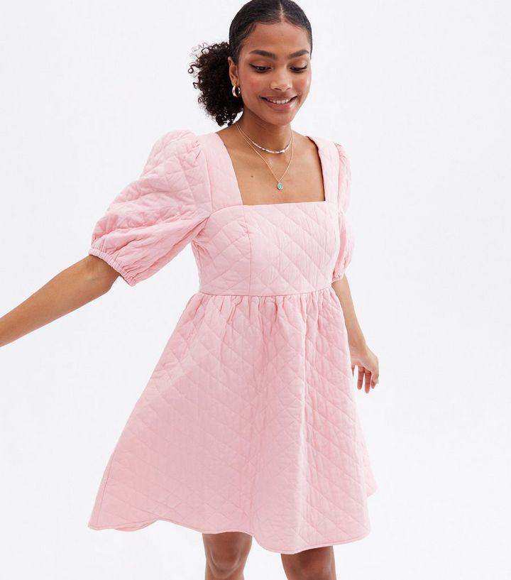 Pink Quilted Square Neck Puff Sleeve Mini Smock Dress
						
						Add to Saved Items
						Remov... | New Look (UK)