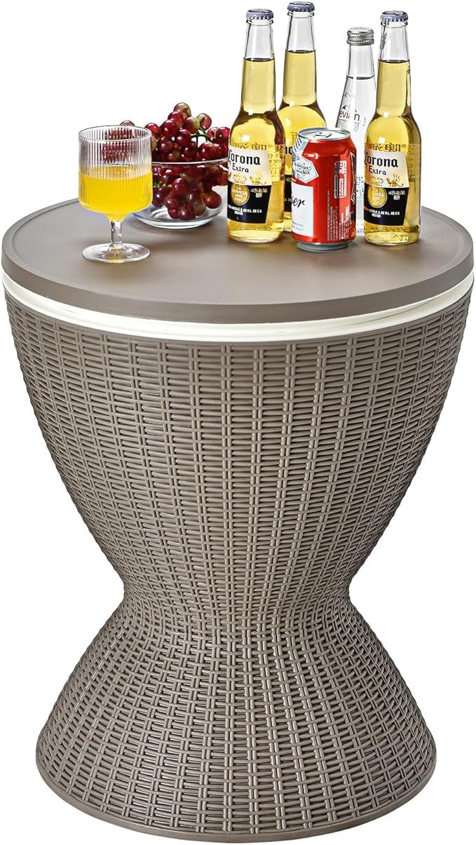 S AFSTAR Cool Bar Table, 8 Gallon Rattan Patio Bar Cooler Table with Ice Bucket & Height Adjustab... | Amazon (US)