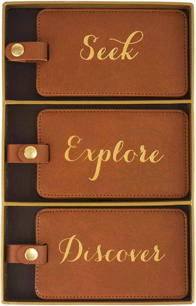 Eccolo World Traveler Luggage Tags, Set of 3, Brown - Seek, Explore, Discover (D917B) | Amazon (US)