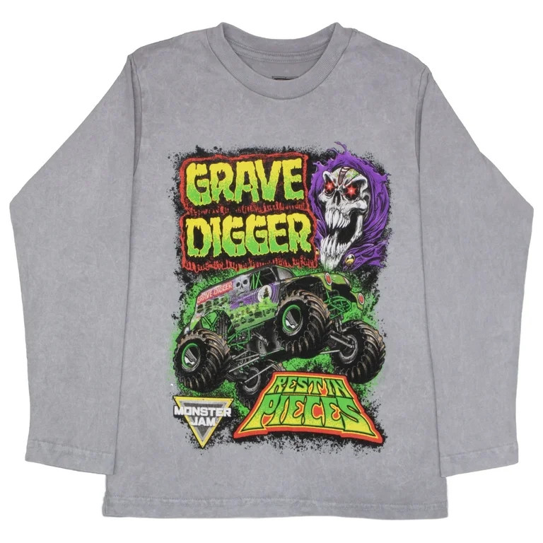 Monster Jam Grave Digger Graphic Long Sleeve Crewneck T-Shirt (Little Boys & Big Boys), Sizes 4... | Walmart (US)