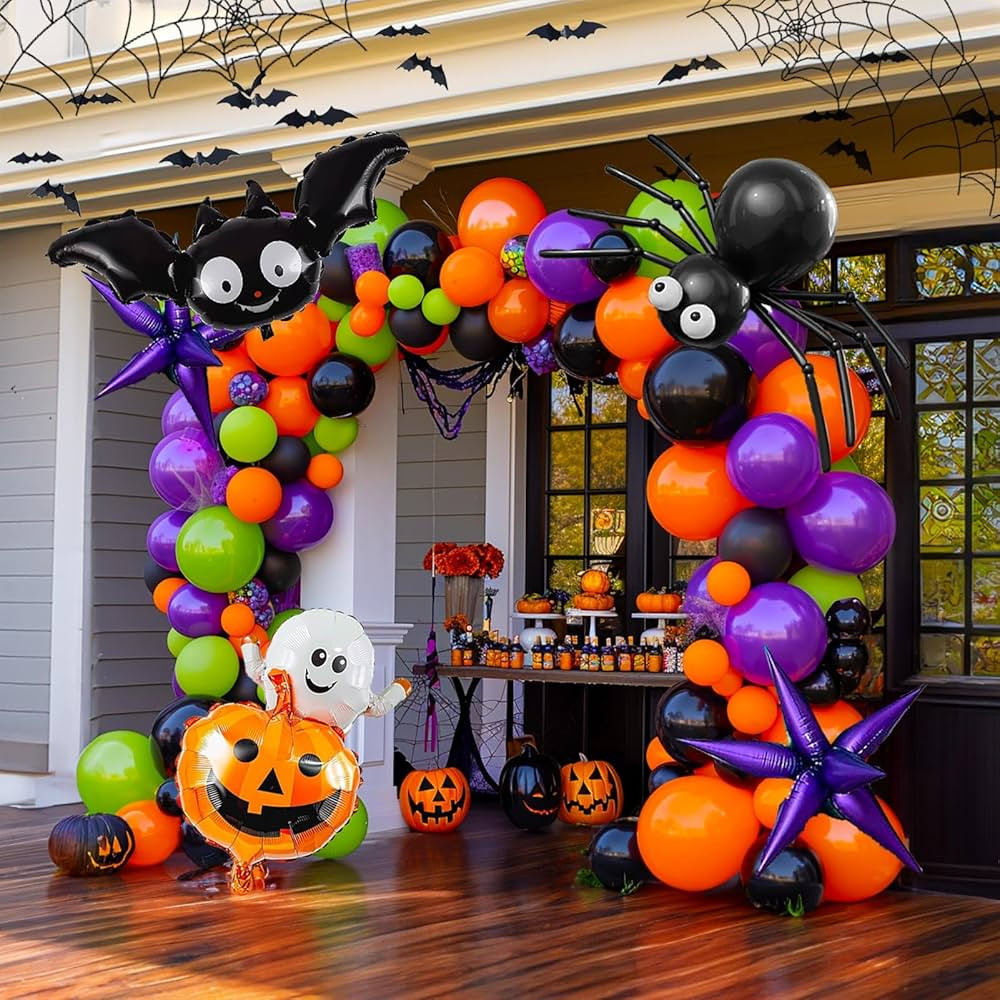 Halloween Balloon Garland Arch Kit 100+pcs Orange and Black Purple green balloons with Spooky Bat... | Amazon (US)