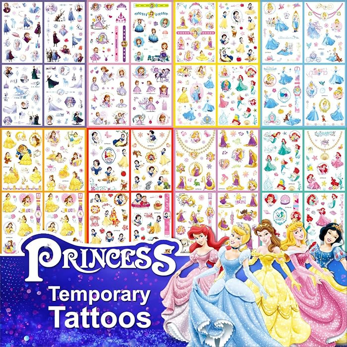 Princess Tattoos Kids, 40 Sheets Cartoon Tattoos Party Favor Set for Girls Boys 9 Kinds of Cute P... | Amazon (US)
