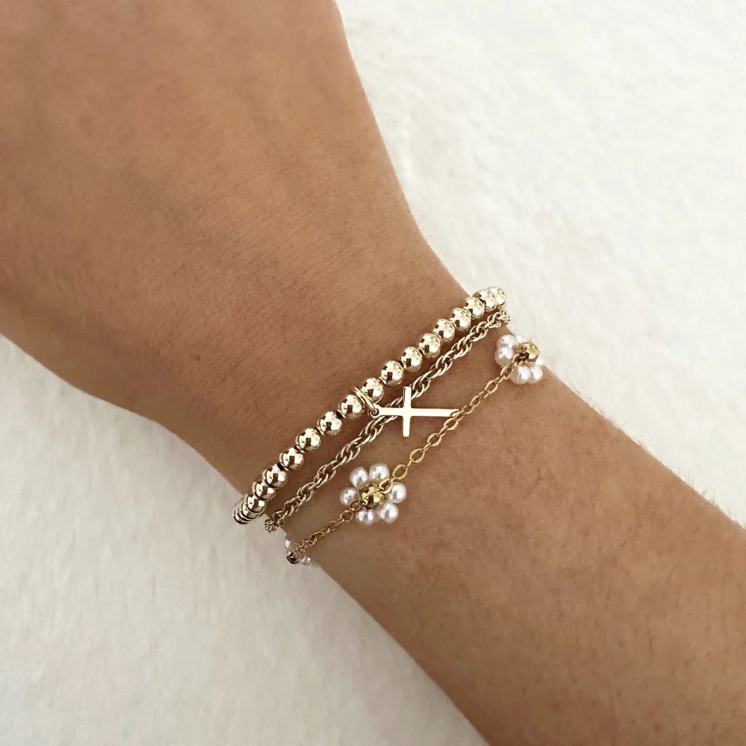 Daisy Pearl 14k Gold Filled Bracelet - Etsy | Etsy (US)