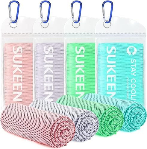 Sukeen 4 Pack Cooling Towels (40"x12") for Neck and Face, Cooling Neck Wraps, Breathable Cooling Towel for Hot Weather, Sweat Towels for Yoga, Sports, Golf, Gym, Camping, Running, Fitness, Workout | Amazon (US)