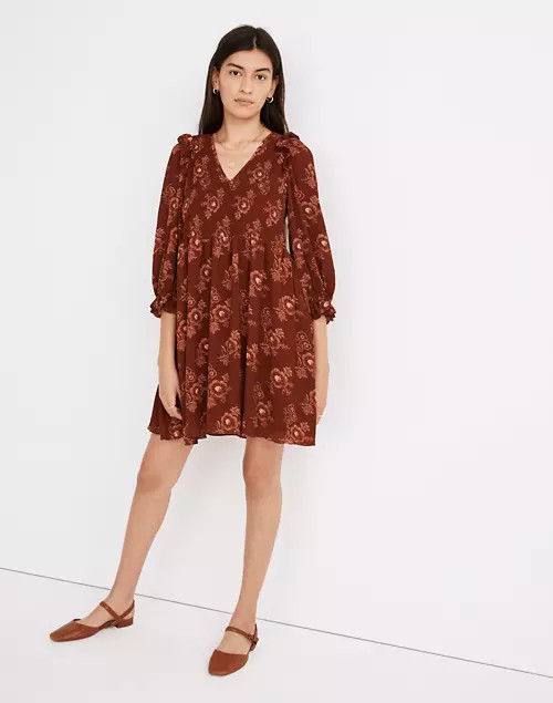 Lucie V-Neck Smocked Mini Dress in Letterpress Floral | Madewell