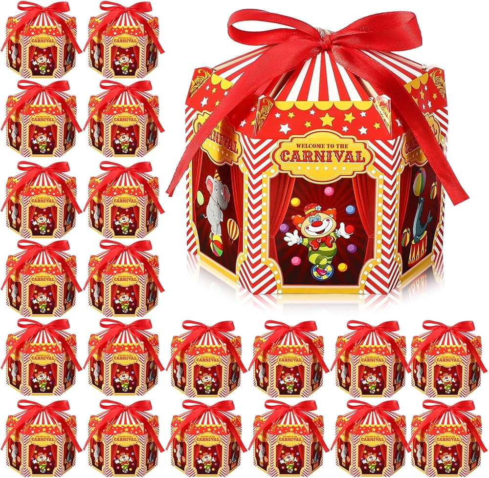Carnival Treat Boxes Circus Cupcake Paper Candy Boxes Red White Stripes Carnival Paper Favor Boxe... | Amazon (US)