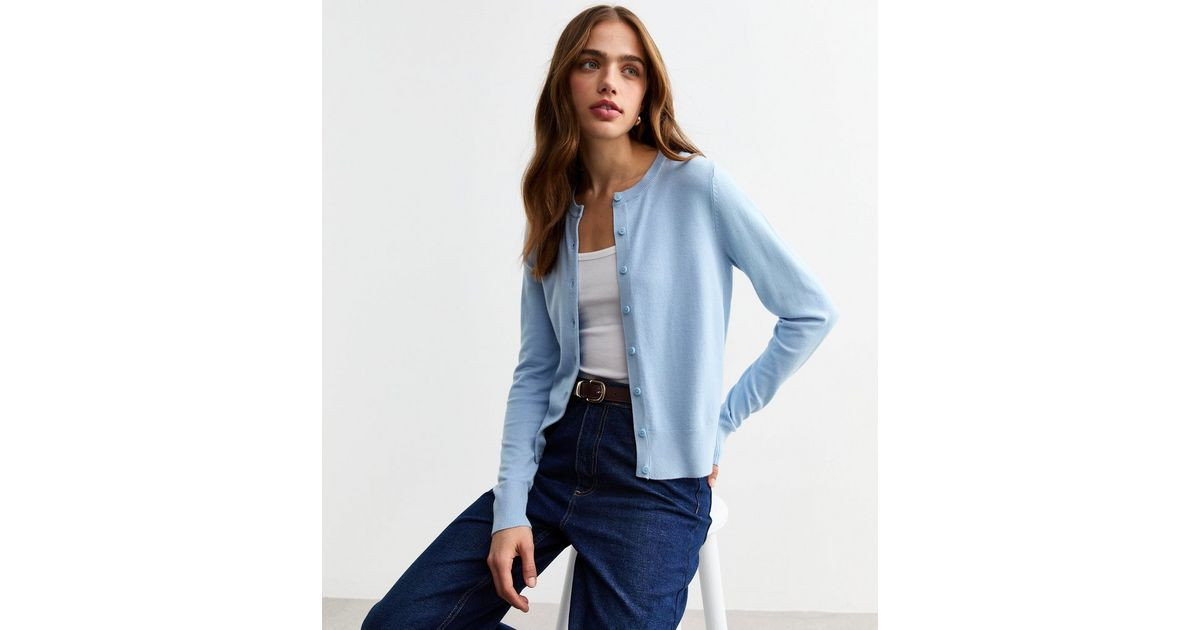 Pale Blue Crew Neck Button Up Cardigan | New Look | New Look (UK)