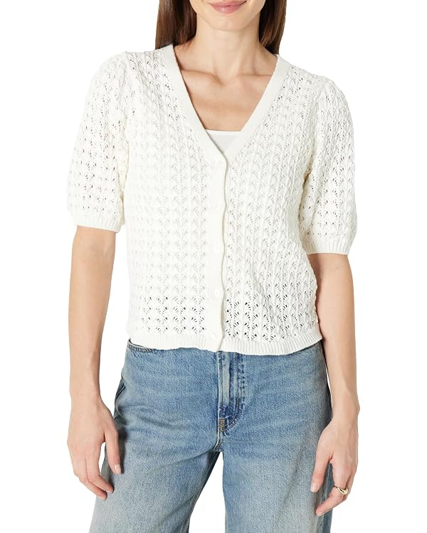 Amazon Essentials Women's Relaxed-Fit Crochet Short-Sleeve Cardigan | Amazon (US)