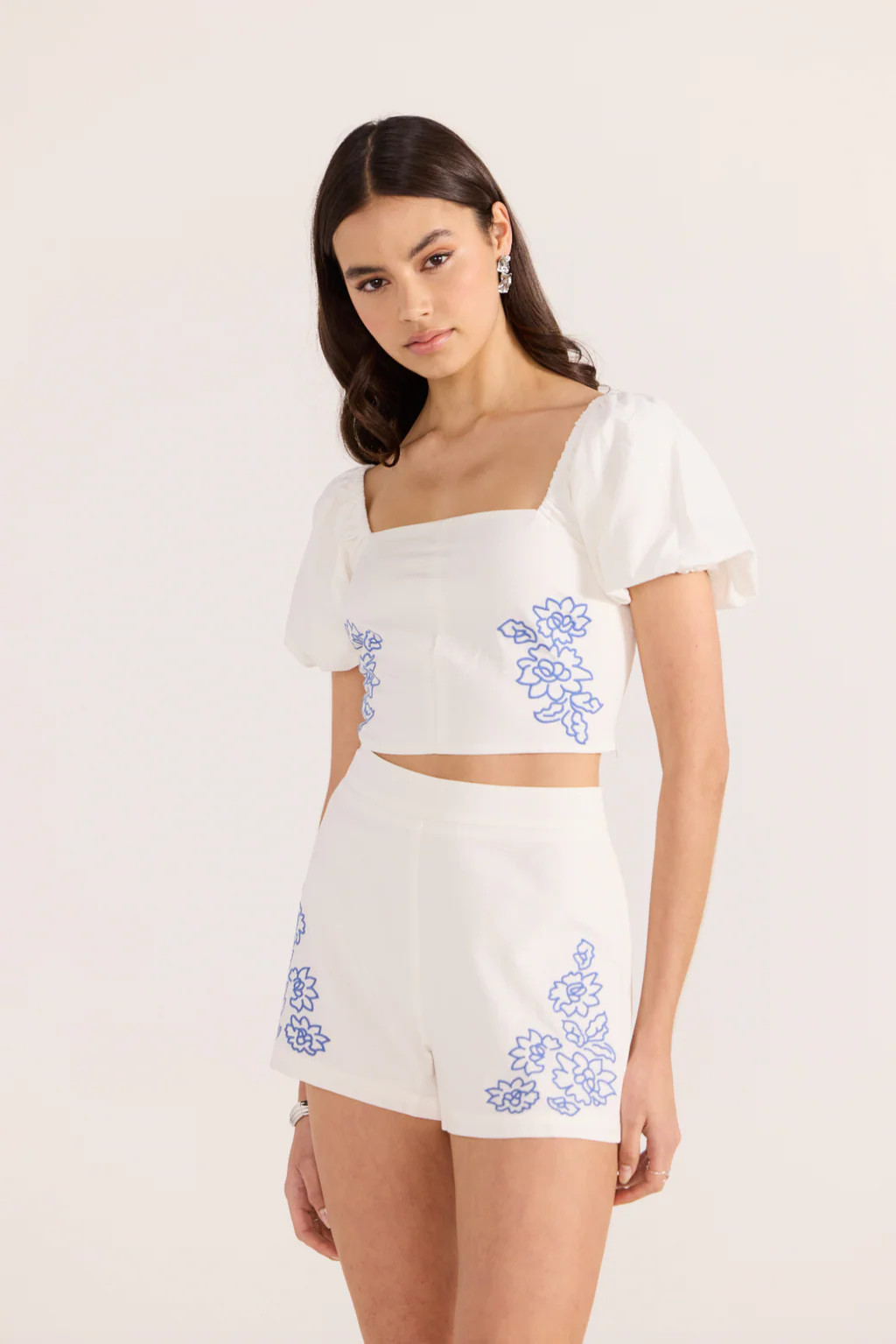 Sonnet Embroidered Top - White/Blue | ashe couture 