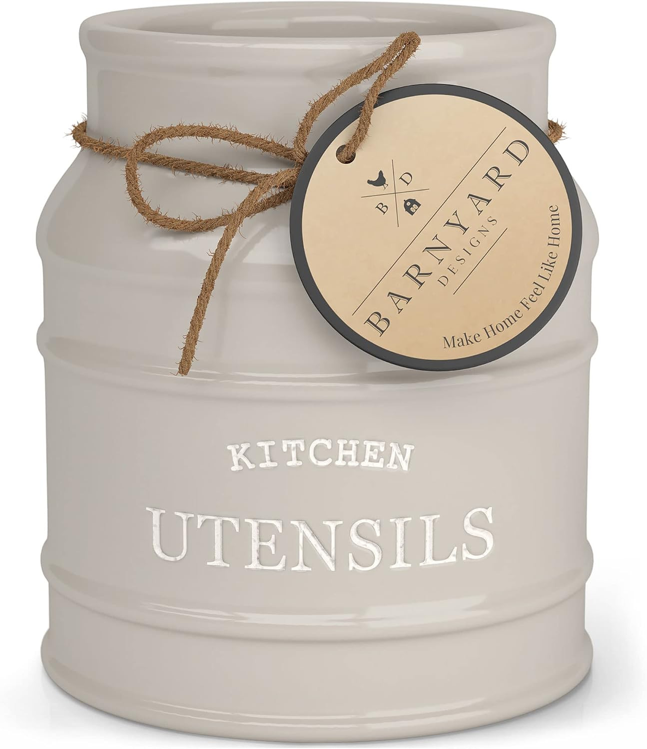 Barnyard Designs Ceramic Kitchen Utensil Holder Countertop 6.75″ (Taupe) | Amazon (US)