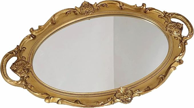 Schones Geschaft Decorative Mirror Tray, Makeup Jewelry Perfume Organizer，Vintage Oval Display ... | Amazon (US)