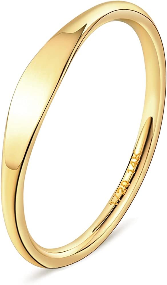 NOKMIT 1.5mm 14K Gold Filled Slim Signet Rings Thin Pinky Rings for Women Girls Dainty Cute Gold ... | Amazon (US)