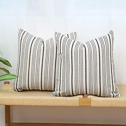 Kiuree Black and Beige Farmhouse Throw Pillow Covers 18 x 18, Modern Accent Square Decorative Pillow | Amazon (US)