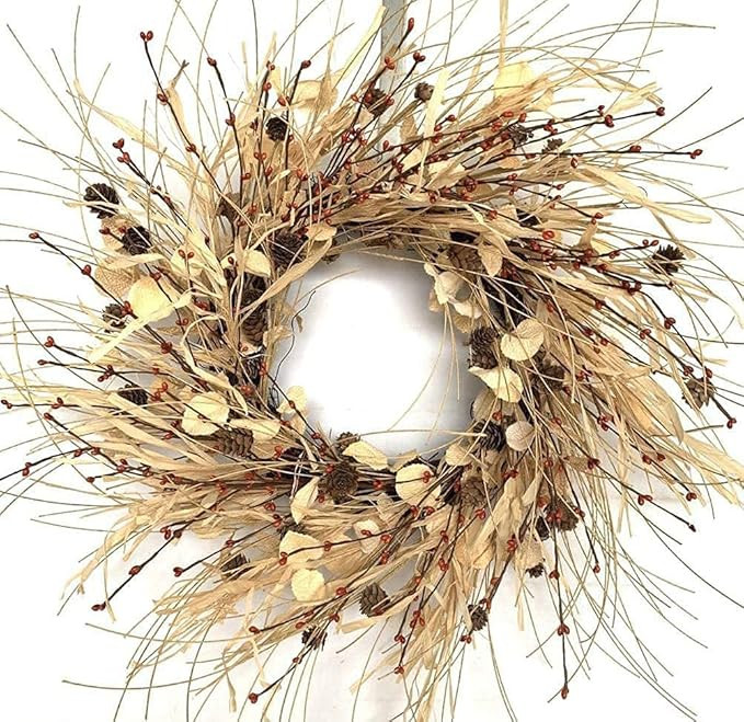 24 Inch Fall Winter Pip Berry Wreath Autumn Artificial Eucalyptus Front Door Wreath Orange Flower... | Amazon (US)