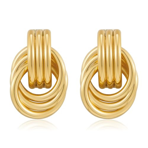 HolidayQbee Gold Earrings For Women Statement Earrings Gold Dangle Earrings Drop Earrings Knot Earrings Circle Gold Earrings Fashion Gift | Amazon (US)
