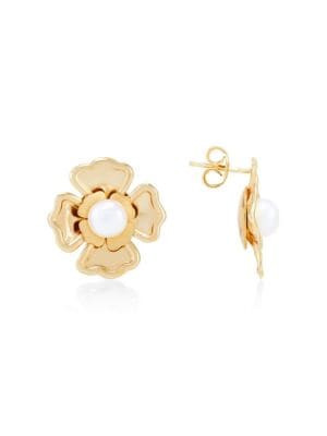 18K Goldplated Sterling Silver & Freshwater Pearl Flower Stud Earrings | Saks Fifth Avenue OFF 5TH