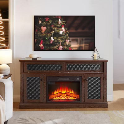 CAVINAS TV Stands and Consoles, Embossed Pattern TV Stand with 23" Fireplace Insert, with Open and Closed Storage Space and Sliding Door | Target