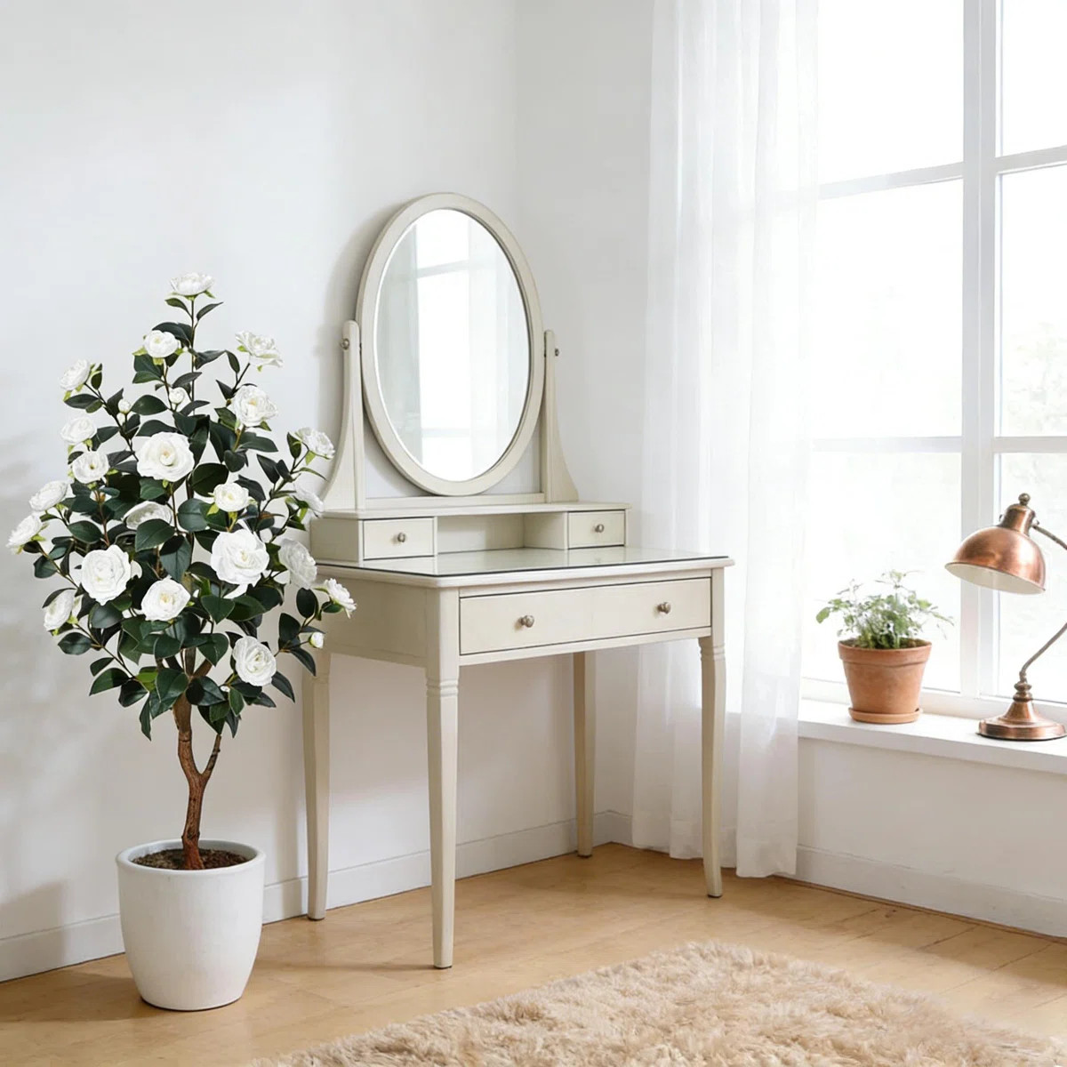 Artificial Camellia Tree with White Pot for Indoor Outdoor Decor | Wayfair North America