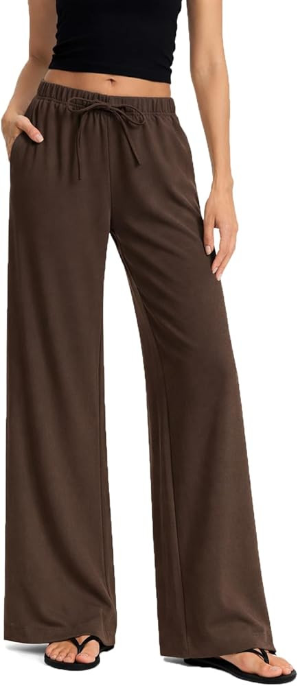AnotherChill Women's High Waisted Wide Leg Crepe Pants Pull On Wrinkle Free Trousers with Pockets... | Amazon (US)