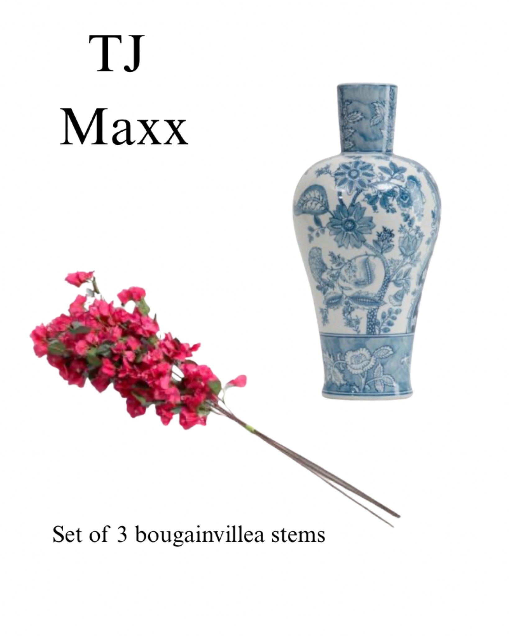 Set of 3 bougainvillea stems, blue and white face, home decor, French, modern, coastal, entry, kitchen, living room, styling, TJ Maxx sale.

#LTKSaleAlert #LTKHome