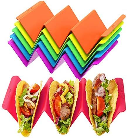 Colorful Taco Holder Stands Set of 6 - Premium Large Taco Tray Plates Holds Up to 3 or 2 Tacos Ea... | Amazon (US)
