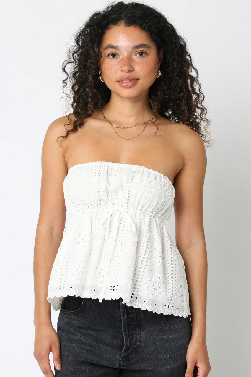 White Eyelet Lace Strapless Babydoll Top | Boho Pink | Boho Pink