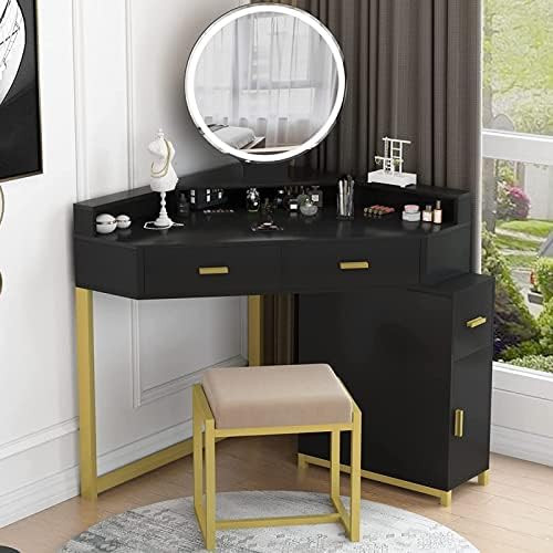 PAKASEPT Corner Vanity Set with Lighted Mirror, Makeup Vanity Dressing Table with Drawers, Cabine... | Amazon (US)