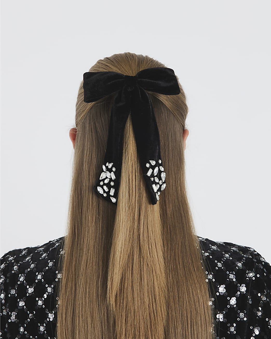 Black Diamante Velvet Bow Hair Clip | River Island UK & IE