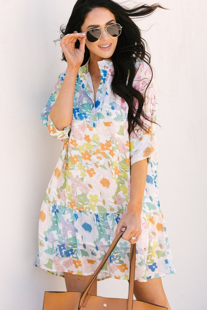 You Have My Attention White Floral Dress | The Mint Julep Boutique