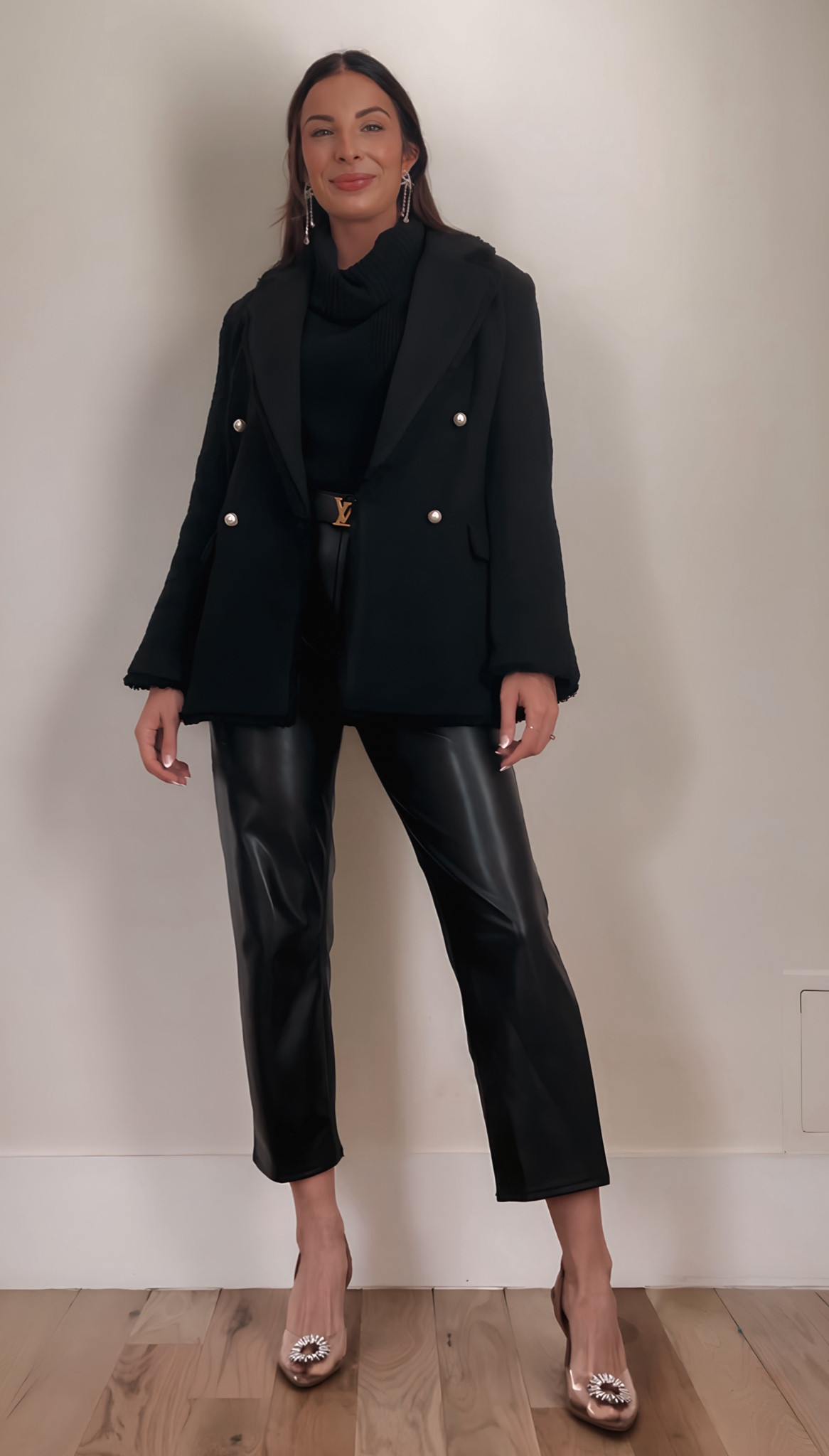 VICI sale happening now! This black blazer is QUALITY! I love the frayed edges. It’s perfect for the work week, but also so fashionable and different for an elevated look! 

Black blazer, black leather pants, holiday heels, all black outfit, leather pants, target heels

#LTKCyberWeek #LTKHoliday #LTKHolidaySale