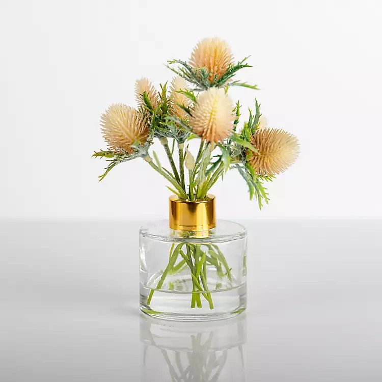 New! Watered Thistle Bouquet in Glass Vase | Kirkland's Home