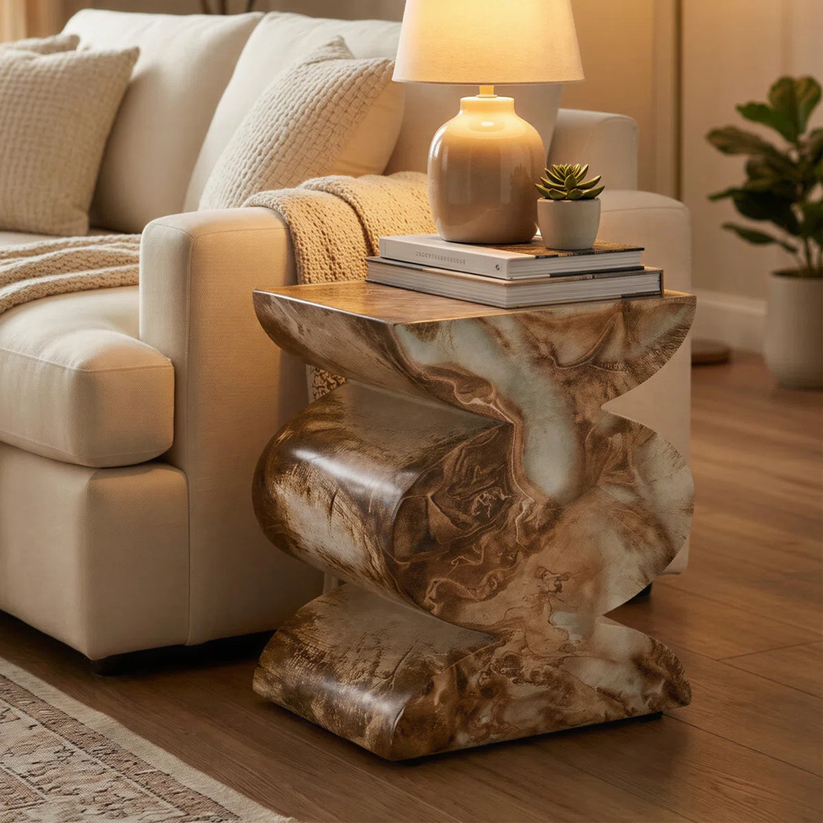 Trudi Side Table Faux Marble Effect Concrete Stool Indoor Outdoor Weatherproof End Table Modern A... | Wayfair North America
