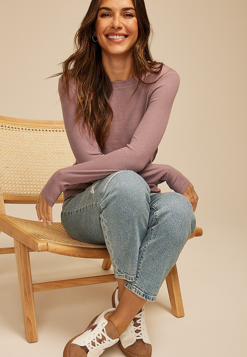 24/7 Ada Ribbed Long Sleeve Tee | Maurices