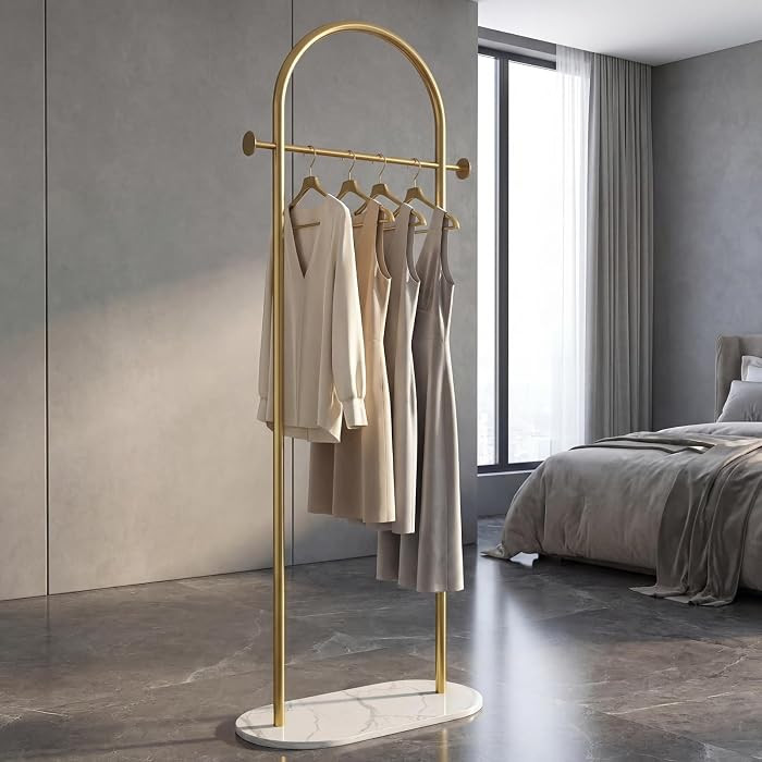 Gold Clothing Rack, Modern Clothes Rack with Shelf, Heavy Duty Freestanding Coat Rack, Metal Coat... | Amazon (US)