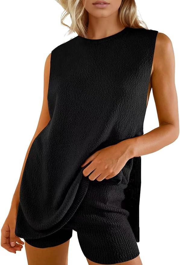 Yimoon Women’s Summer Sweater Set 2 Piece Beach Vacation Outfits Sleeveless Tunic Top Matching ... | Amazon (US)
