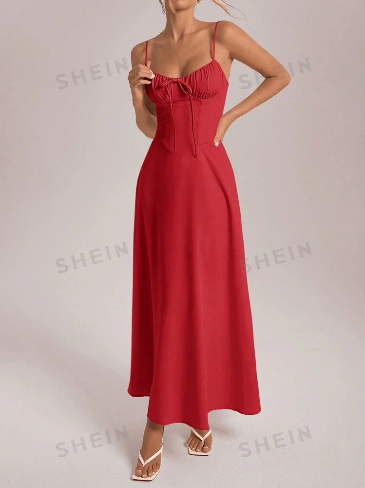 SHEIN Aloruh Women's Summer Vacation Herringbone Yellow Maxi Ruffle Nursing Dress | SHEIN