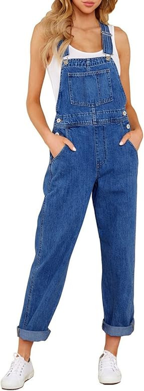 Vetinee Womens Classic Adjustable Straps Pockets Denim Bib Overalls Jeans Pants | Amazon (US)