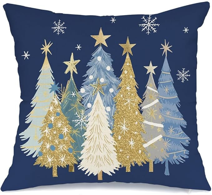 AACORS Christmas Pillow Cover 18X18 Inch Watercolor Christmas Tree Stars Decoration Holiday Farmh... | Amazon (US)