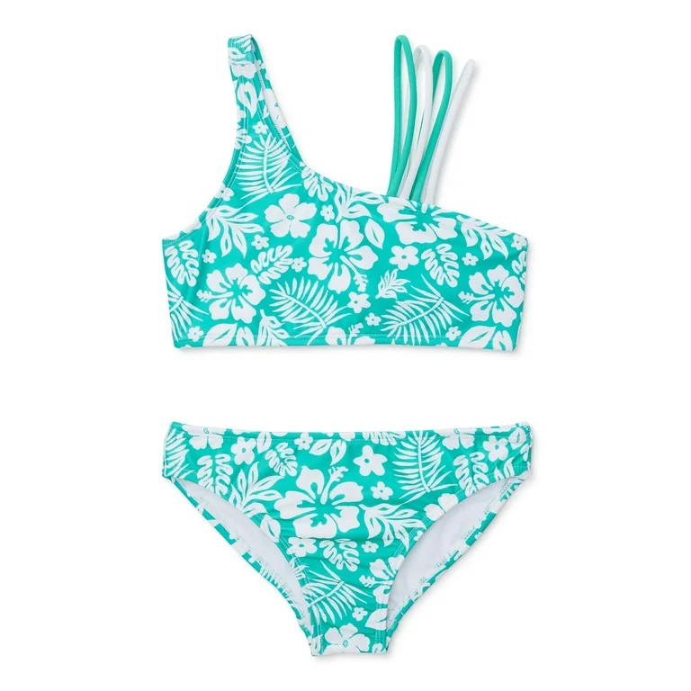 Wonder Nation Girls Tie Strap Bikini Swimsuit with UPF 50, Sizes 4-18 | Walmart (US)