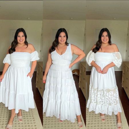 Midsize vs. model: white dresses for the brides 👰🏻‍♀️ from Abercrombie! 

Wearing a size large in all. Need to size up in the middle dress, really snug in bust 

Bridal dresses, dresses for brides, white dresses, abercrombie dresses, midsize 

#LTKFindsUnder50 #LTKMidsize #LTKWedding