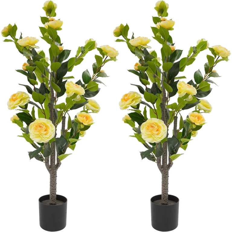 2Pack Artificial Tea Rose Tree Faux Plant Flowers Simulated Tea Rose Tree for Modern Home, Office... | Walmart (US)