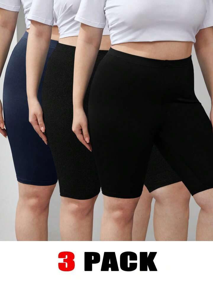 SHEIN Essnce Multiple Pcs Women Plus Size Solid High Waist Short Style Casual Leggings | SHEIN