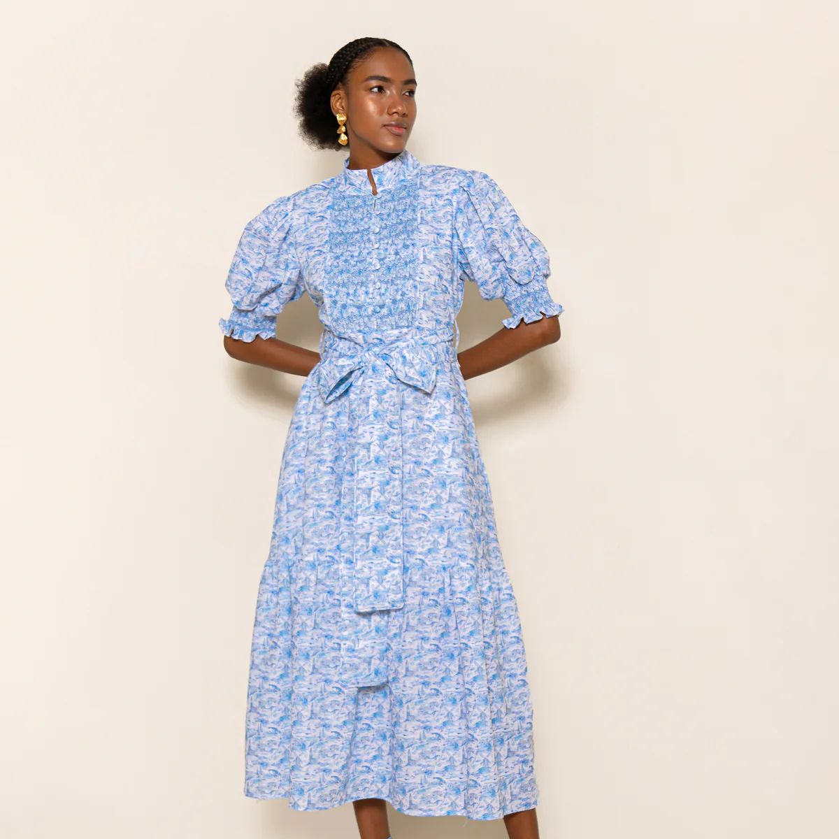 Puff Sleeve Smocked Flounce Dress | Hamptons Print | Dondolo