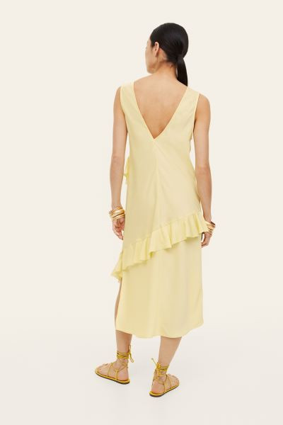 Flounce-trimmed Dress - Light yellow - Ladies | H&M US | H&M (US + CA)