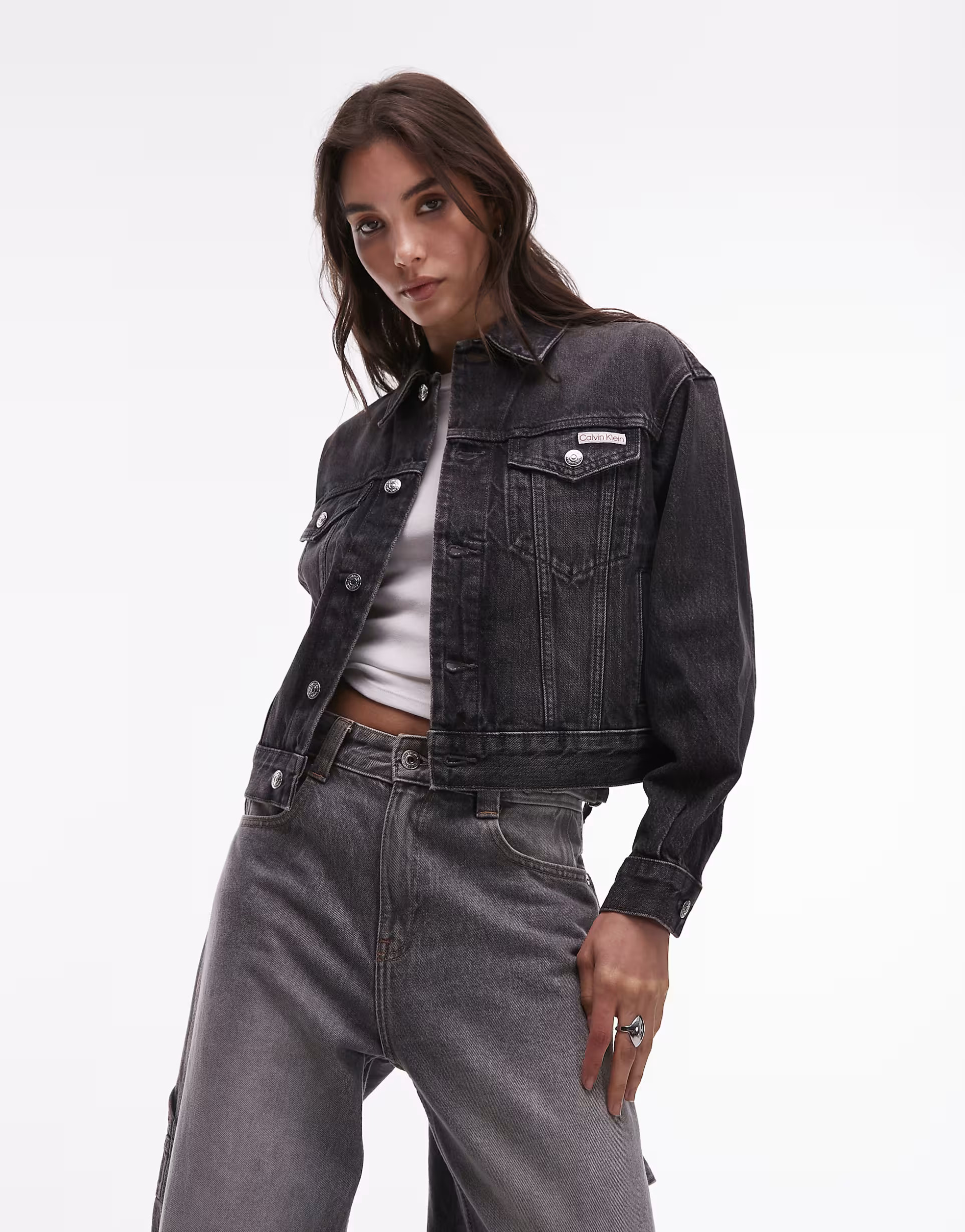 Calvin Klein Jeans 90s trucker denim jacket in black | ASOS (Global)