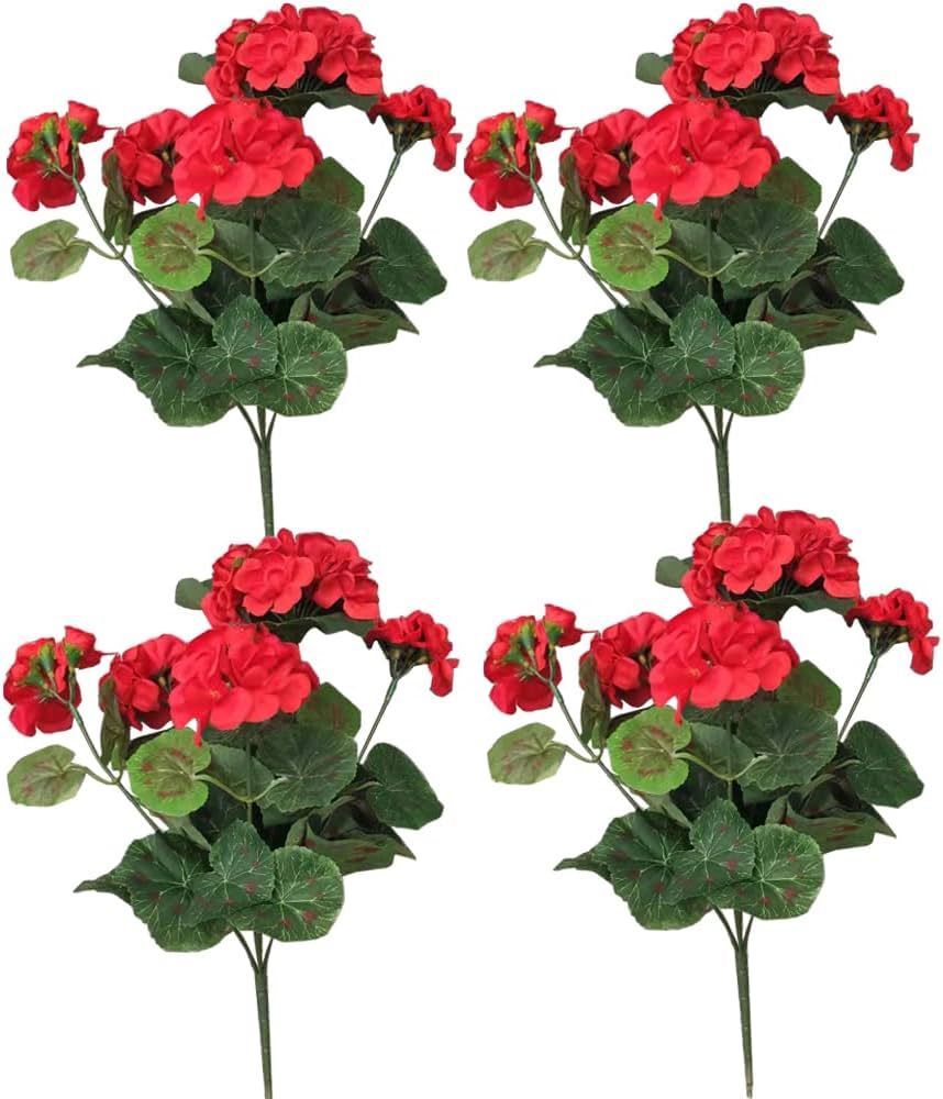 YXKGCCY 4 Pcs Artificial Geranium Flowers Red Faux Geranium Bush 14.2 Inches Long Fake Silk Flowe... | Amazon (US)