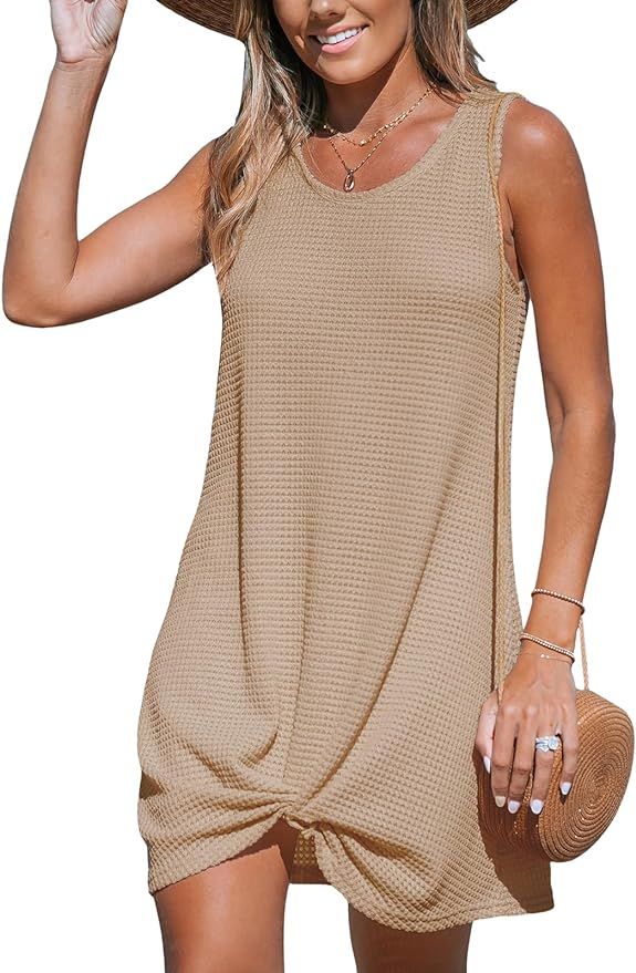 CUPSHE Women's Sleeveless Swimsuit Coverup Waffle Knit Swimwear Beach Cover Ups Twisted Mini Dres... | Amazon (US)