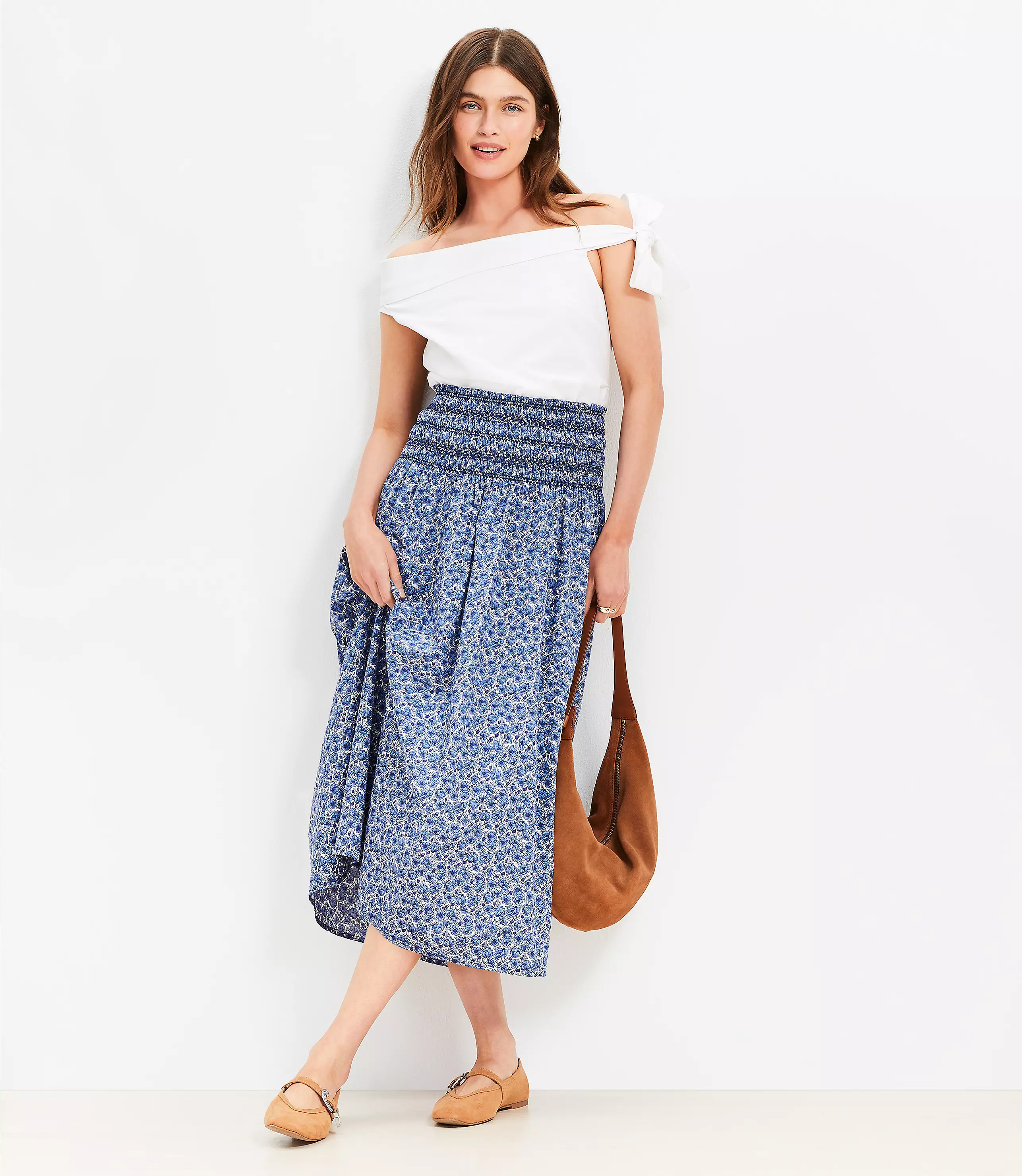 Petite Floral Smocked Midi Skirt | LOFT