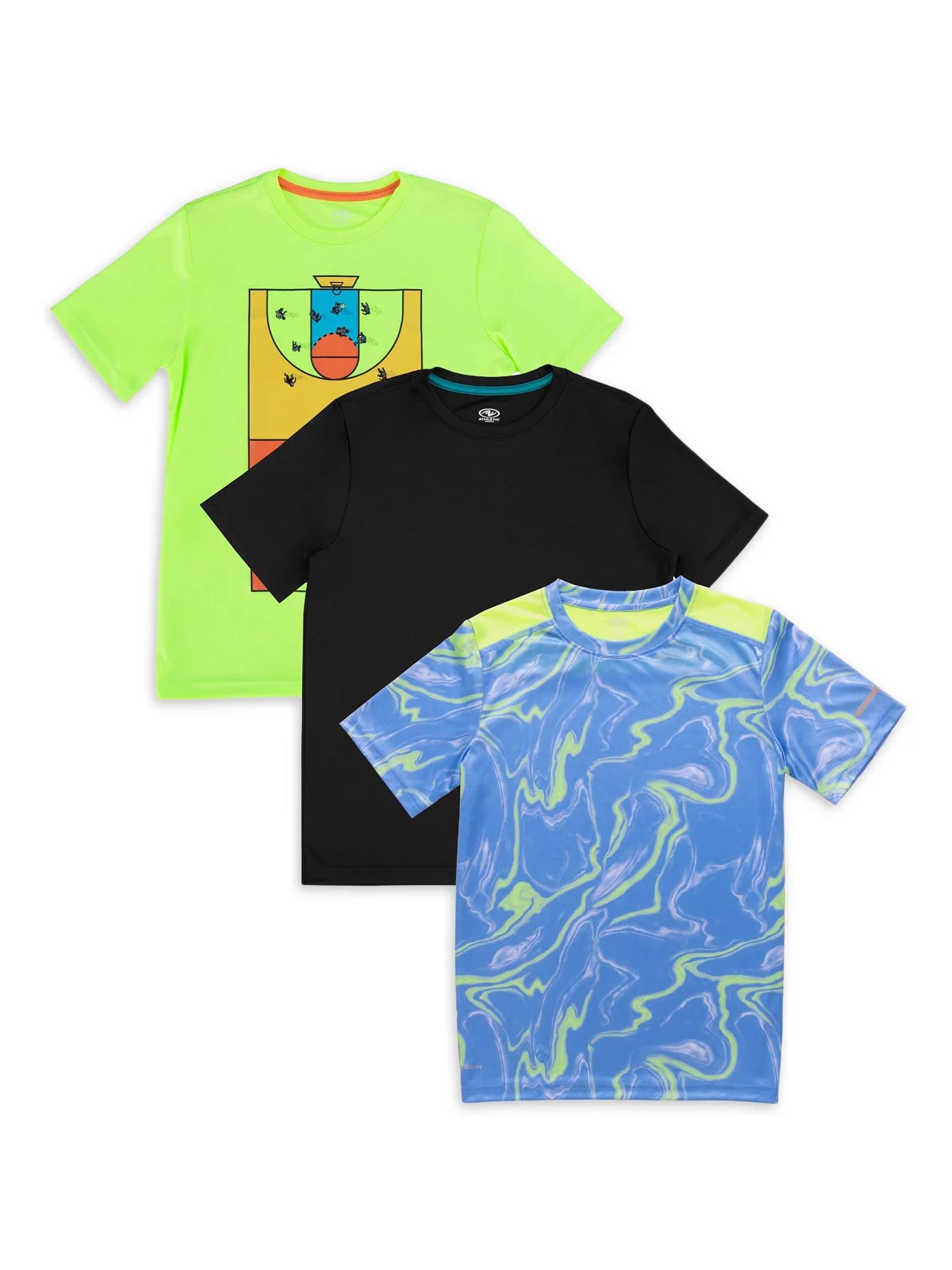 Athletic Works Boys Active Solid & Graphic Short Sleeve T-shirt, 3-Pack, Sizes 4-18 & Husky | Walmart (US)