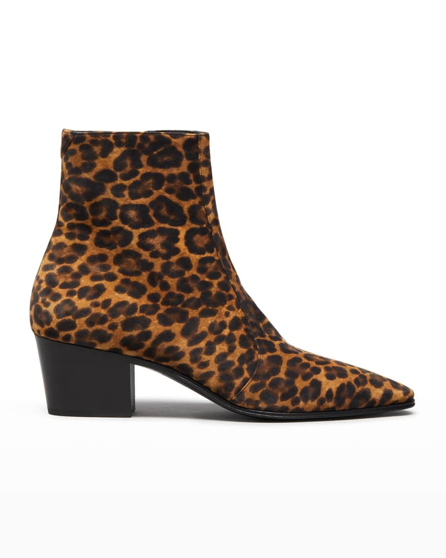 Saint Laurent Men's Vassili Leopard-Print Zipped Leather Boots | Neiman Marcus